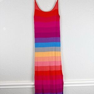 Banana Republic Summer Vibrant Multi Color Knit Spaghetti Strap Maxi Dress Small
